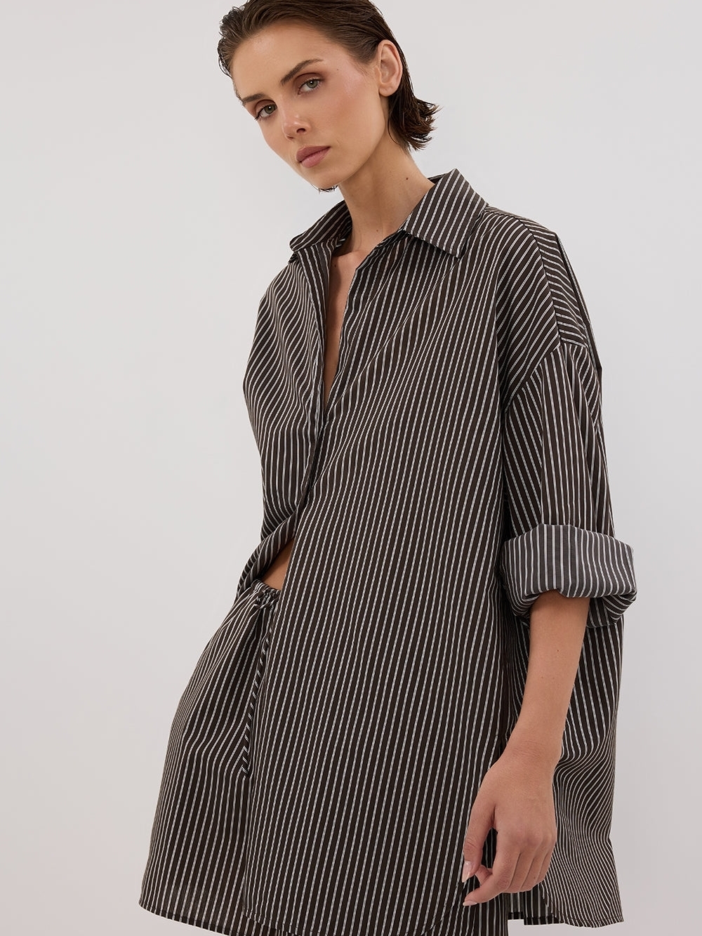 DISSH Brown and White Striped Shirt And Short Set - Picture 5 of 11